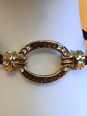 Guess Dark Brown Leather Cuff Style Bracelet with Magnetic Closure 7.75 inches